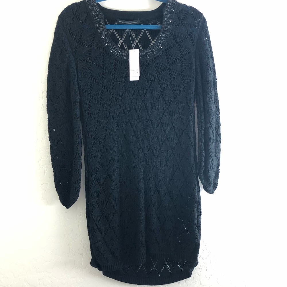 WHBM Embellished Novelty Stretch Tunic in Black size Medium